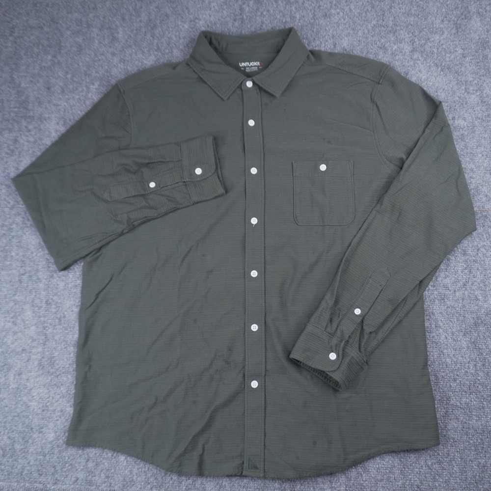 UNTUCKit Button‎ Down Shirt Mens XX-Large Green Ribbed Cotton Long Sleeve Pocket